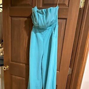 Pleated front strapless jumpsuit